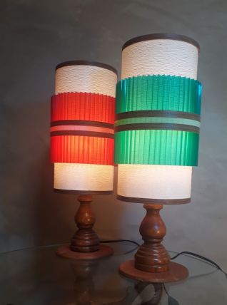 duo de lampes scandinave en bois tournè  , 1955 a70s  etat r