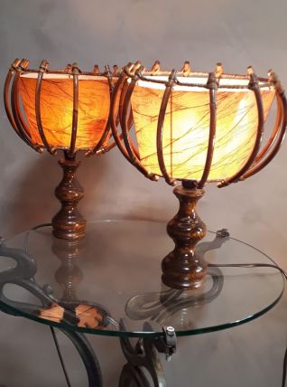 duo  lampes osier scandinave 1960 a 70 vintage  remis au nor