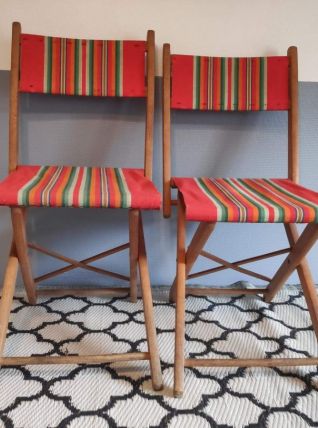 chaises pliantes vintage en bois et tissu basque 