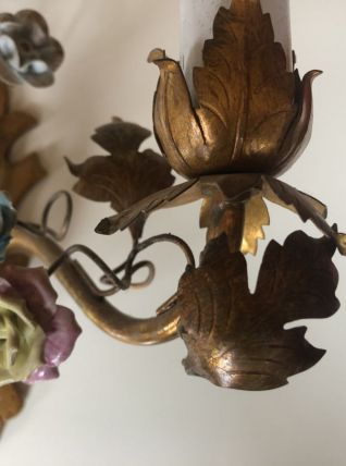 Deux Applique En Bronze à décor de fleurs En Porcelaine alle