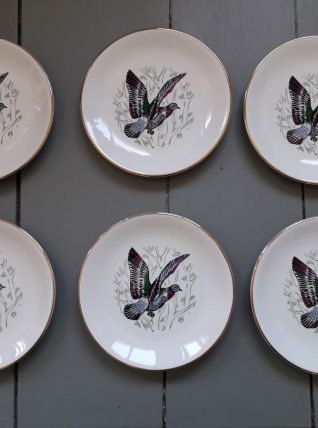 6 assiettes GIEN décor oiseau