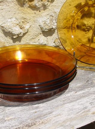 Lot de 4 assiettes creuses Duralex brun ambré