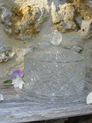 Cloche à fromage Vintage en verre moulé