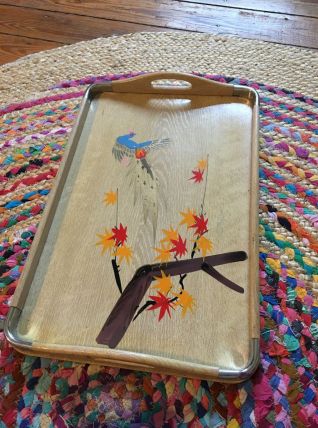 Plateau bois peint vintage 