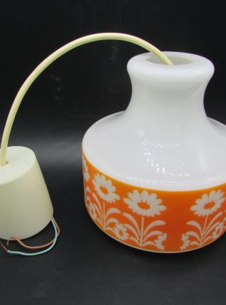 lustre verre opaline frise orange déco fleurs vintage opalin