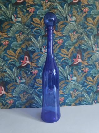 Carafe bouteille géante Biot en verre bleu de Perse