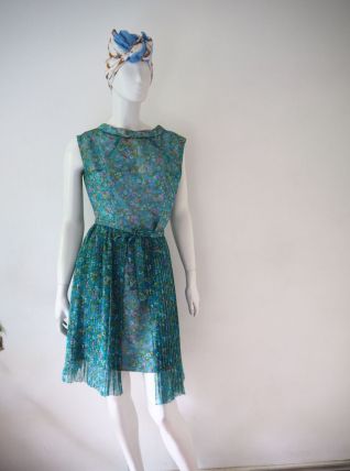 Robe plissée fleurie Mod yéyé vintage 60's