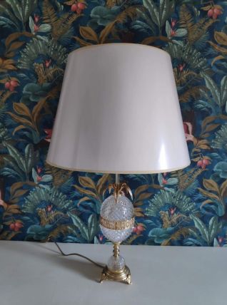 lampe ananas en verre ciselé et métal doré