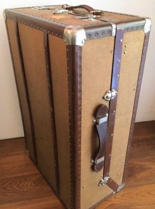 Malle voyage 48 H cuir, lin, bois 1900