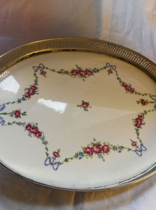 Plateau ancien oval argenté porcelaine
