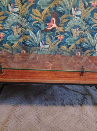 table basse vintage des années 70 bois, verre et métal