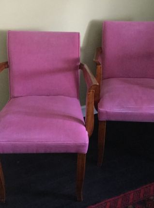 Paire de fauteuil bridge Art déco velours rose