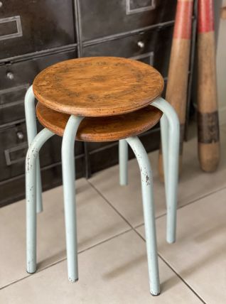 Paire de tabourets d’atelier métal et bois