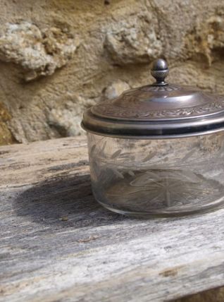 Ancien pot en cristal taillé et métal argenté