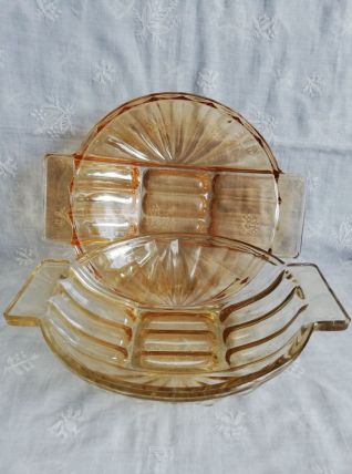 Grands plats creux en verre irisé vintage