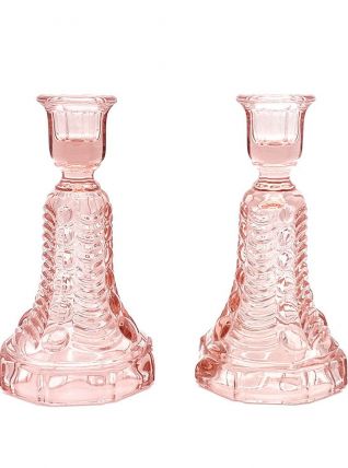 Paire de bougeoir en verre cristal pressé moulée