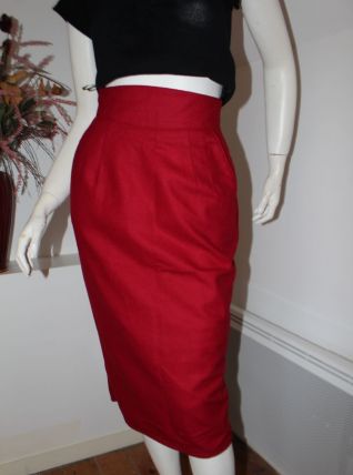 Jupe droite taille haute vintage rouge sang T 34/36