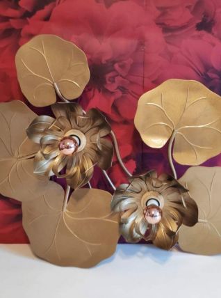 applique nénuphars 7 feux en métal doré