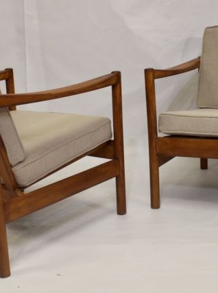 Paire de fauteuils style scandinave années 60 tissu chiné fa