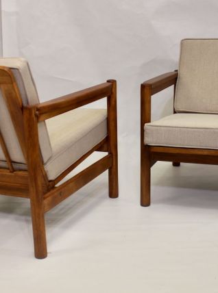  Paire de fauteuils style scandinave années 60 tissu chiné f