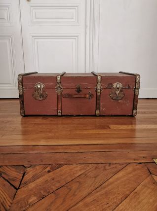 Malle ancienne en bois cuir