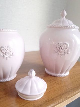 Pots en céramique rose poudré décor Shabby Chic 