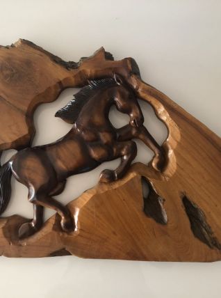 Sculpture murale cheval en bois