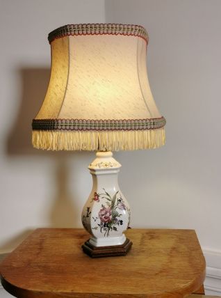 Lampe céramique abat-jour franges décor moustiers