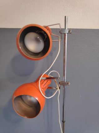 lampadaire 2 spots vintage en métal orange