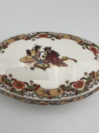Bonbonnière vintage 1930-Ovale  Geishas Porcelaine 