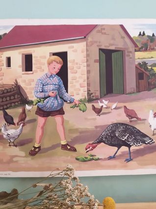 AFFICHE PÉDAGOGIQUE ANCIENNE RECTO/VERSO "POUCET ET SON AMI 