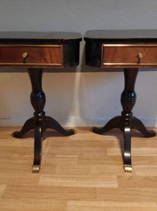 chevets pied guéridon tripode bois et laiton