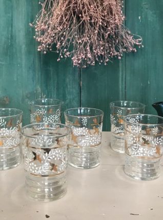 6 verres anciens fleurs et oiseaux 