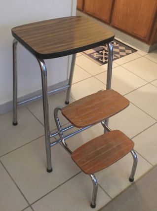 Tabouret marche-pied en formica années 70