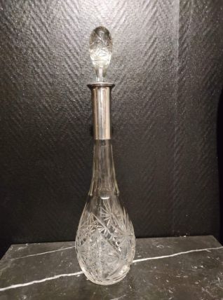 carafe cristal avec jante cylindrique en argent 800 