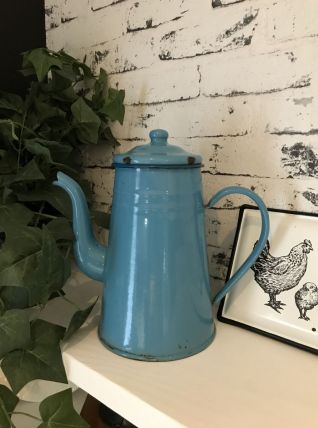 Ancienne cafetière émaillée bleu turquoise