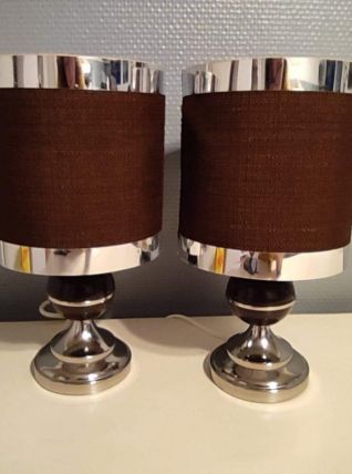 lampes de chevet "space age" marron et chromé