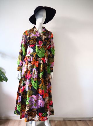 Longue robe en voile bohème folk hippie vintage 70's