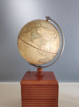 globe mappemonde sur 2 rangements pivotants en bois