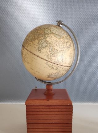 globe mappemonde sur 2 rangements pivotants en bois