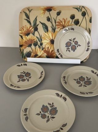 4 assiettes faïence sologne vintage 