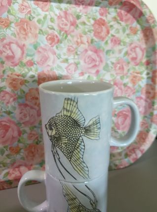 6 mugs en grès poisson 