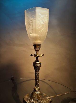 GRANDE LAMPE bronze  ART  NOUVEAU TULIPE   pressé  signé  LA
