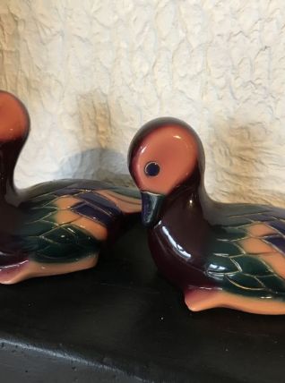 2 statuettes de canards en résine