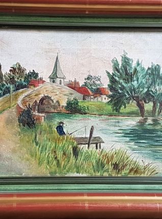 Ecole française-Huile sur toile- Pécheur, signée datée 1915 