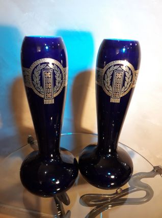  2vases en faience sarreguemines 38x14 tres classe 1960  ave