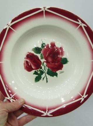 4 assiettes creuse Digoin Sarreguemines Cibon décor de rose