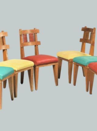 ENSEMBLE DE 6 CHAISES VINTAGES EN MERISIER 1950-1960