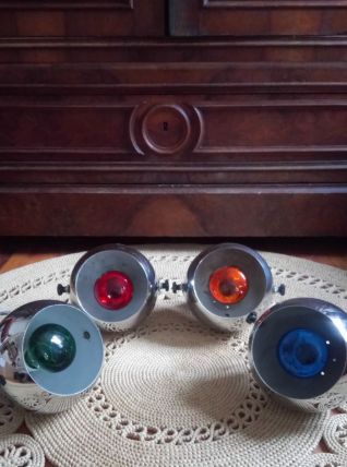 Lot de 4 spots/appliqués boule en métal chromé Années 70