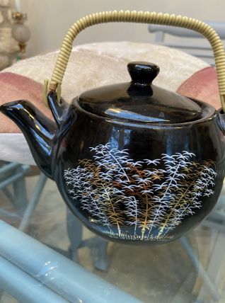 Theiere japonaise terre cuite laquee noire